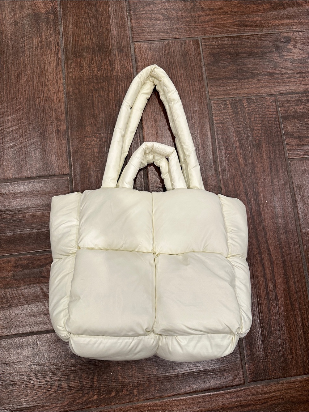 Cream Quilted Puffer Tote Bag - Soft Carry Handle